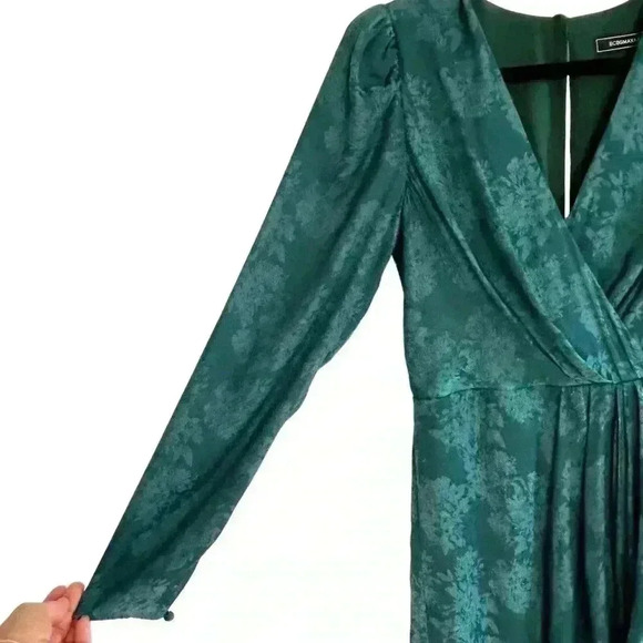 BCBGMAXAZRIA Vera Surplice Dark Teal Green Floral Jaquard Mini Dress Size 4 - Picture 5 of 12